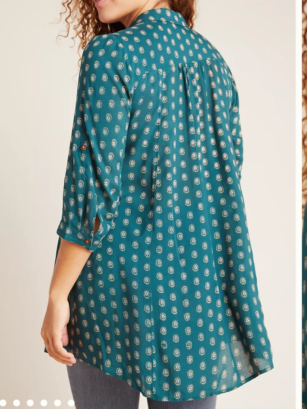 Anthropologie Maeve Teal Printed Button-Down Tunic - Picture 2 of 5